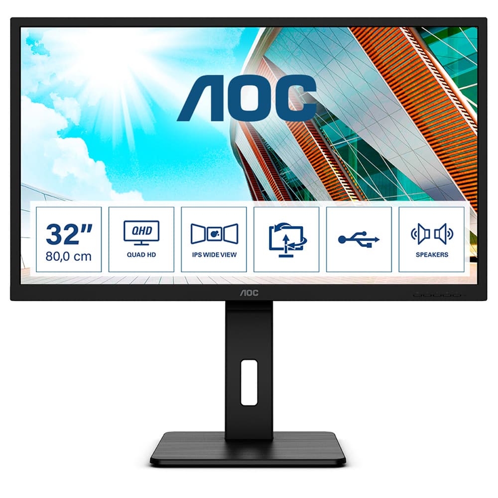 Монітор поворотний TFT 31.5" AOC Q32P2CA IPS QHD 75Гц 4мс DP HDMIx 2 USB hub USB-C HAS Pivot колонки Black