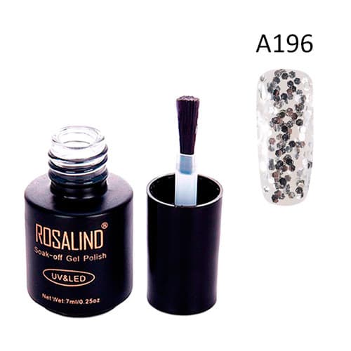 Гель-лак для нігтів манікюру Rosalind 7мл прозорий для UV LED А196 Large glitter (439091)