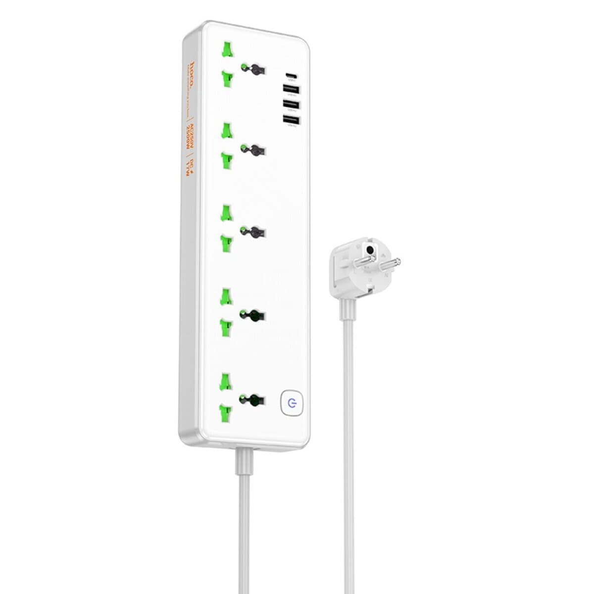 Мережевий подовжувач HOCO AC13A Talento 1.5м 5-position socket 1C3A USBx3 + Type-C White