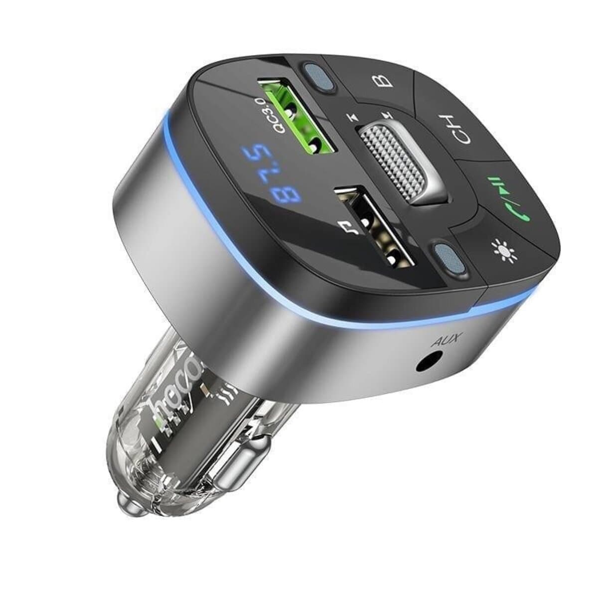 Автомобильный FM-трансмиттер ресивер HOCO E71 Crystal transparent discovery edition QC3.0 car BT FM transmitter 18W Black