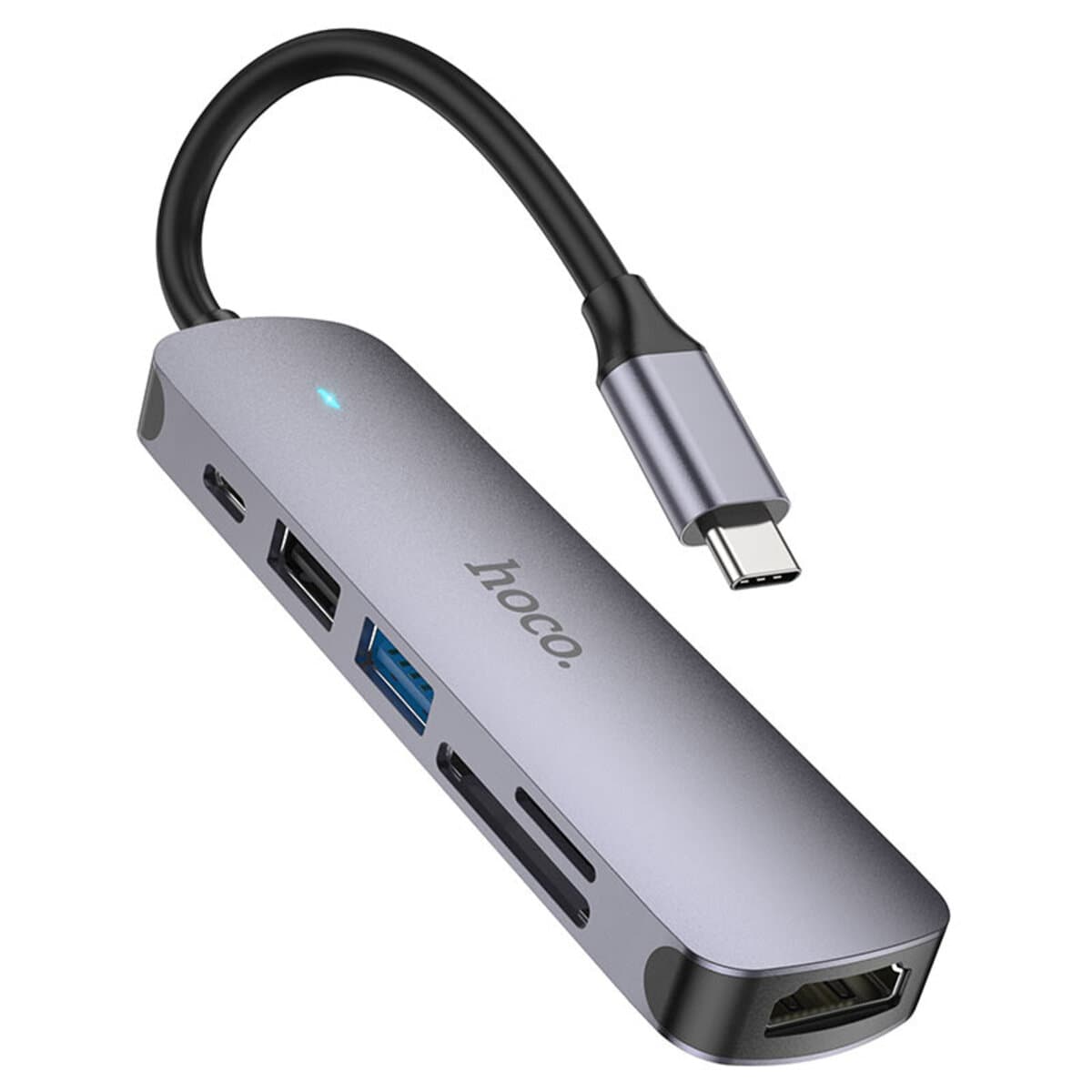 USB-хаб HOCO HB28 Type-C multi-function converter HDTV USB3.0 USB2.0 SD TF PD Metal Gray