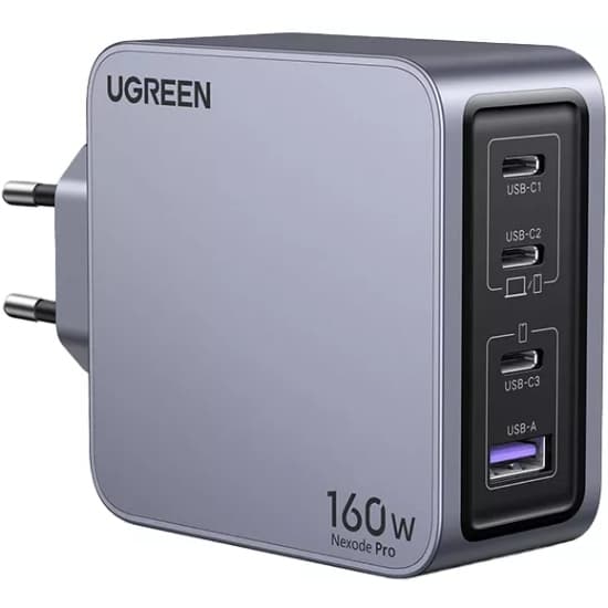 Зарядний пристрій Ugreen X763 Nexode Pro 4xUSB 160W GaN 3xType-C+USB-A 5A Grey (25877)