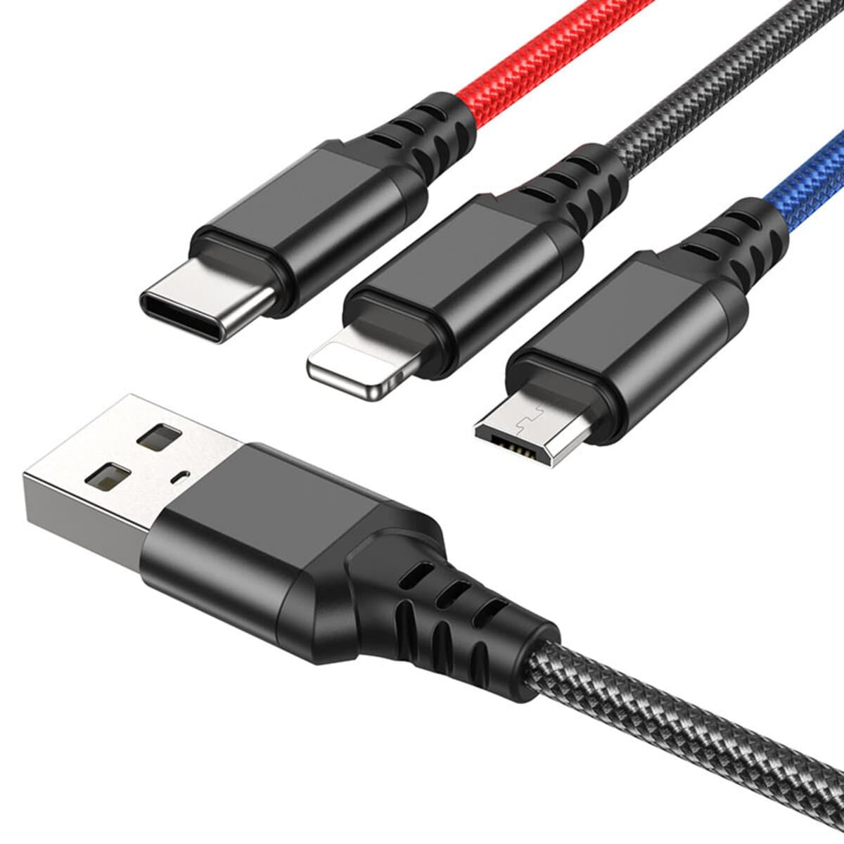 Кабель HOCO X76 USB to Lightning+Type-C+Micro-USB 2A 1m nylon aluminum connectors Black