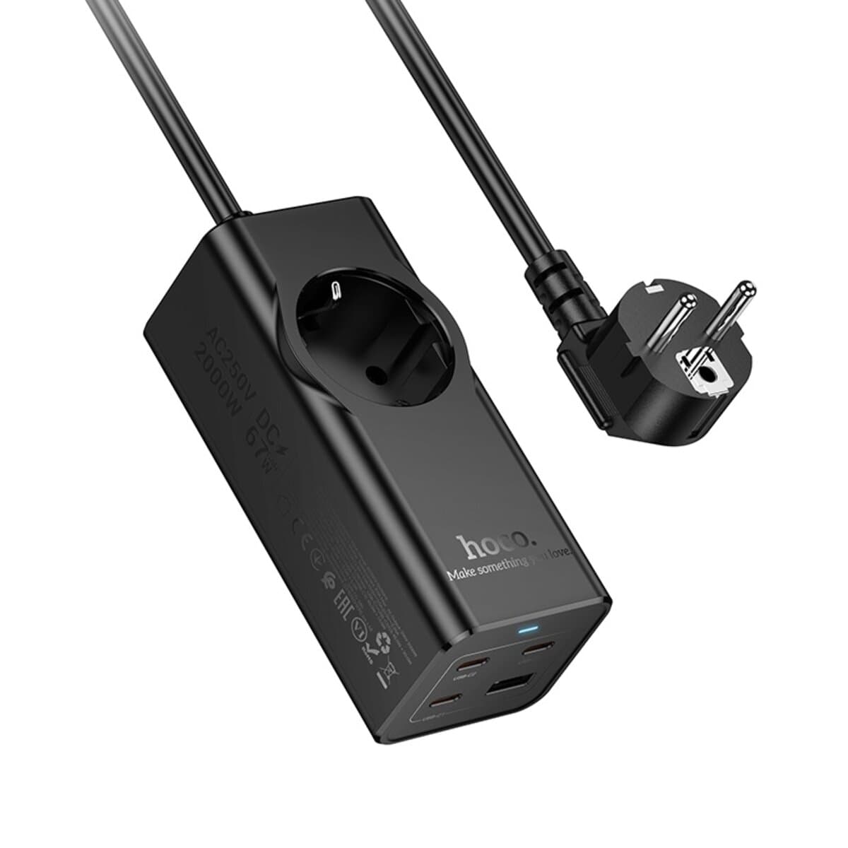 Мережевий подовжувач HOCO NS9 Wisdom 1-position PD67W 3xType-C 1xUSB 1 розетка 2м Black