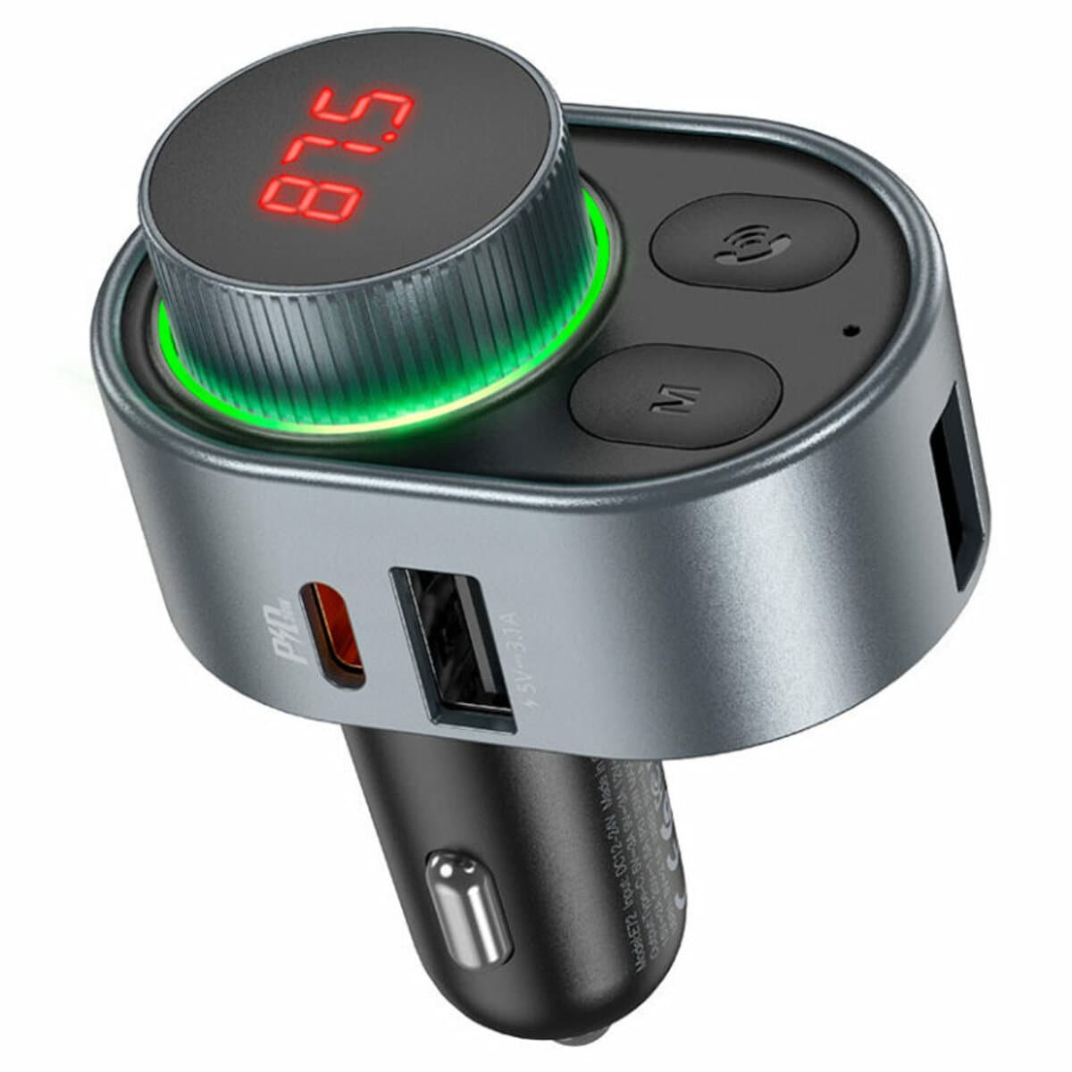 Автомобильный FM-трансмиттер ресивер HOCO E72 Alegria PD30W BT FM transmitter Metal Grey