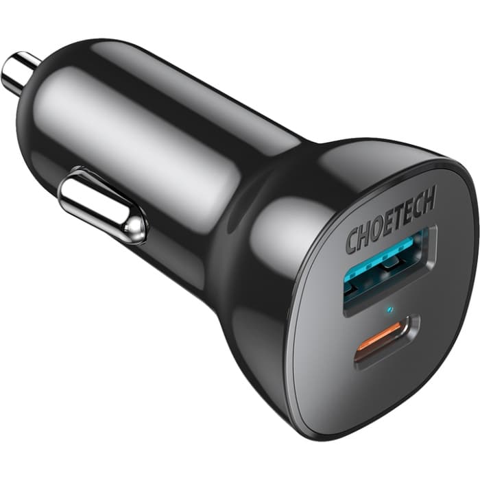 Автомобільний зарядний пристрій Choetech 18W 1xType-C 1xUSB PD+QC3.0 Black (TC0005-101-BK)