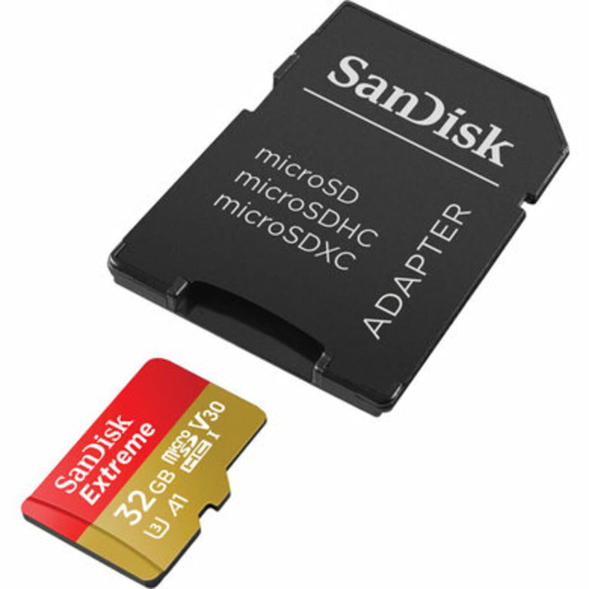 Карта пам'яті SanDisk Extreme Action microSDHC UHS-1 U3 A1 32Gb Class 10 V30 R100Mb/s W60Mb/s Adapter SD (SDSQXAF-032G-GN6AA)