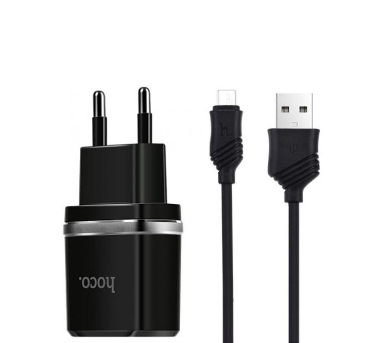 Зарядний пристрій HOCO C12 Smart 2xUSB USB to MicroUSB cable Charger Set 2.4A Black