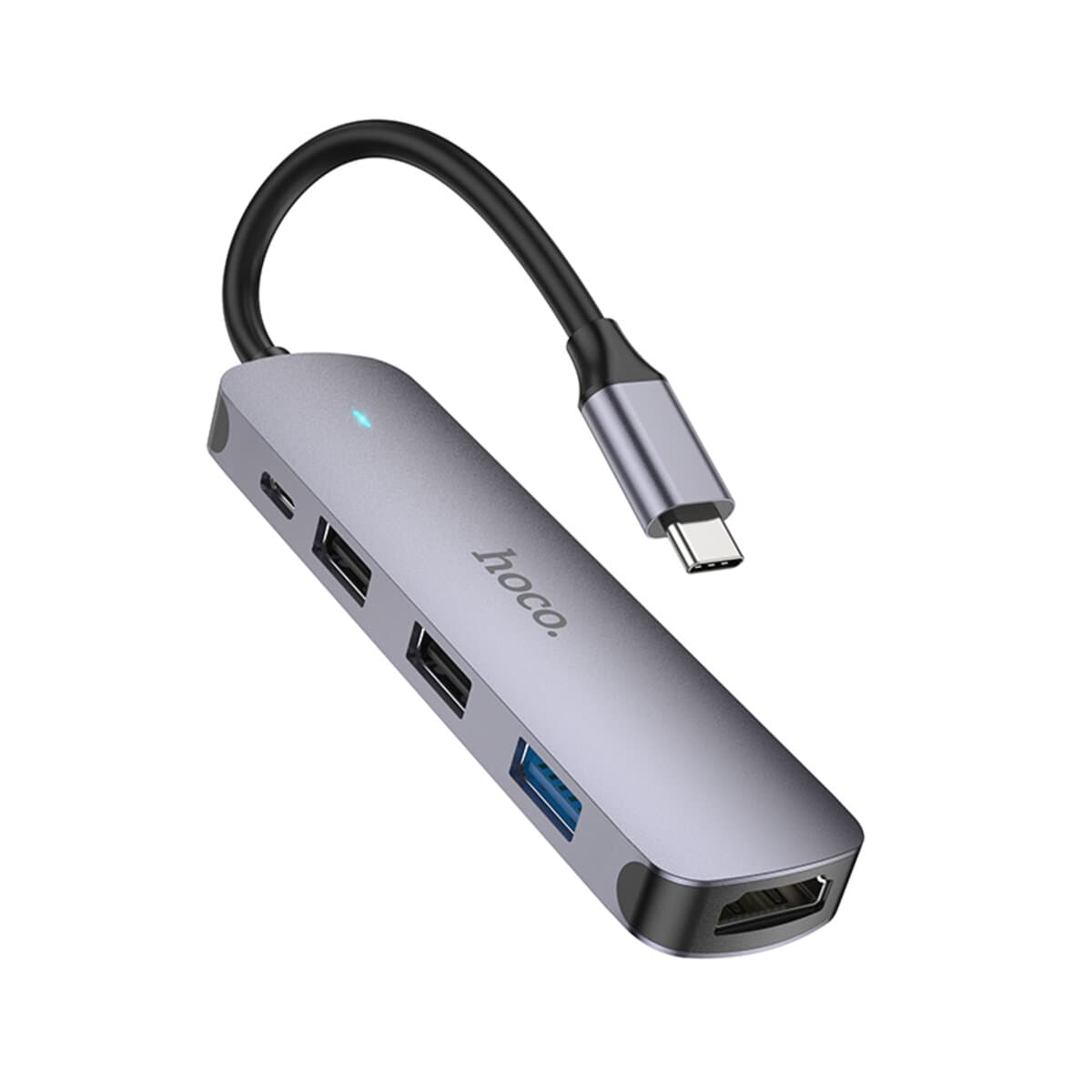 USB-хаб HOCO HB27 Type-C multi-function converter HDTV USB3.0 USB2.0x2 PD Metal Gray