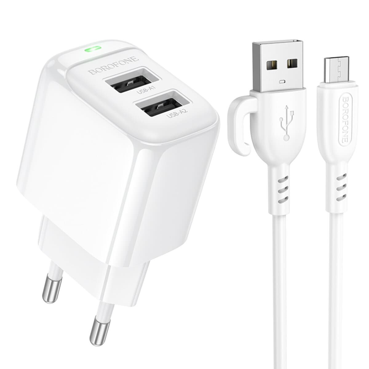 Зарядное устройство с кабелем BOROFONE BAS41A Potential dual-port charger set USB to MicroUSB White