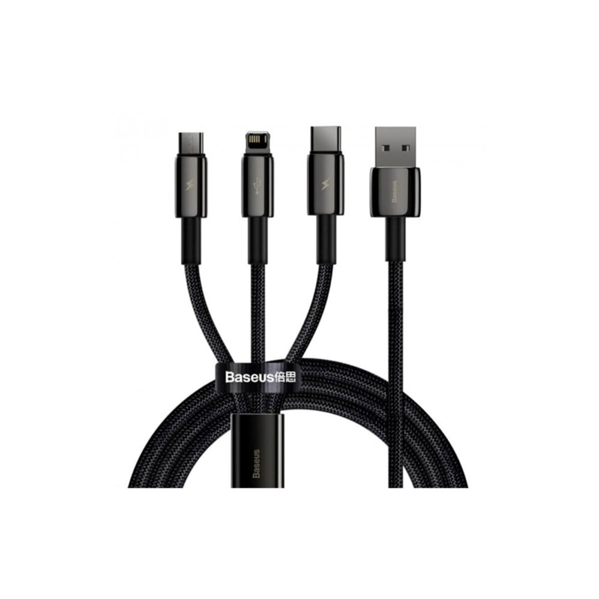 Кабель Baseus Tungsten Gold One-for-three Fast Charging Data Cable USB to MicroUSB Lightning Type-C 3.5A 1.5m Black (CAMLTWJ-01)