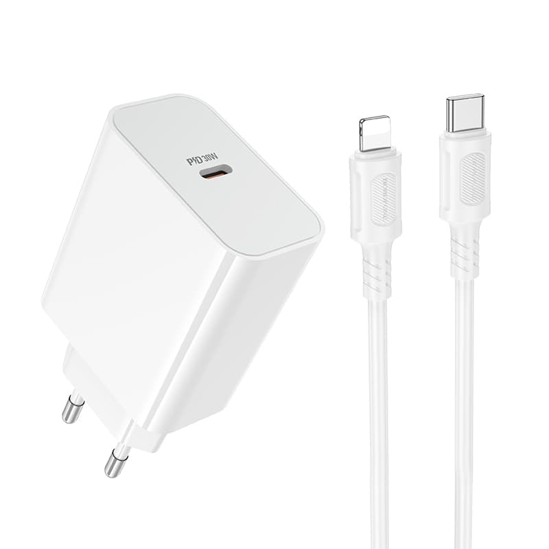 Зарядное устройство с кабелем BOROFONE BA107A Stellar single port PD30W charger set Type-C to Lightning EU White