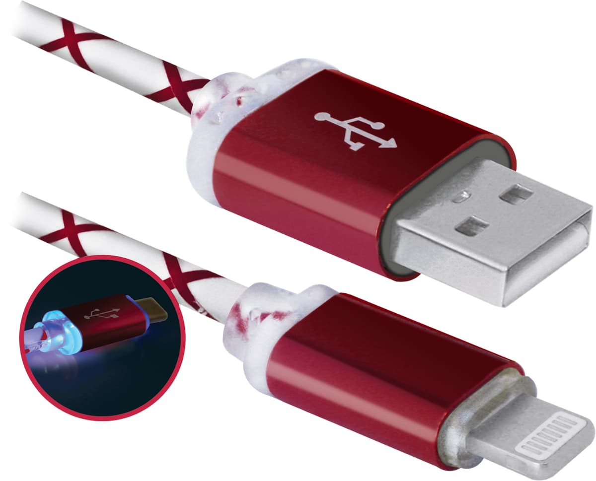 Кабель Defender ACH03-03LT для iPhone Ipad Lightning 1м Red (87552)