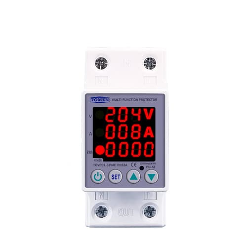 Реле напряжения и тока TOMZN TOVPD1-63VAE с ЖК счётчик кВт/ч 220В 63А 2DIN White (676988)