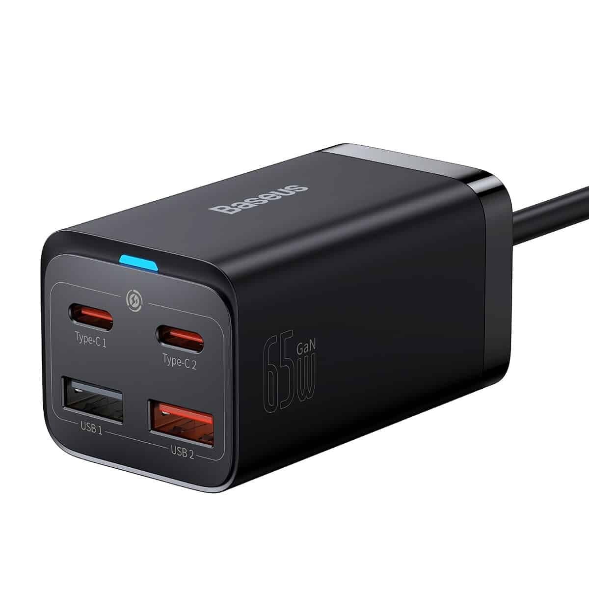 Зарядное устройство Baseus GaN3 Pro Desktop Fast Charger 2xType-C 2xUSB 65W cable Type-C to Type-C 100W (20V/5A) 1m Black (CCGP040101)
