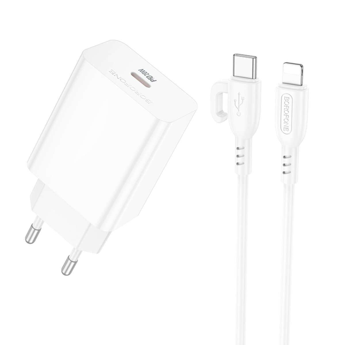Зарядний пристрій з кабелем BOROFONE BA21A Pro Long journey single port PD20W charger set Type-C to Lightning White