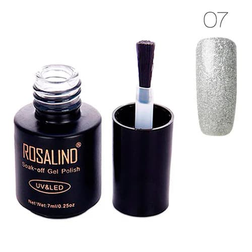 Гель-лак для нігтів манікюру Rosalind 7мл шимер для UV LED 07 Silver (313380)
