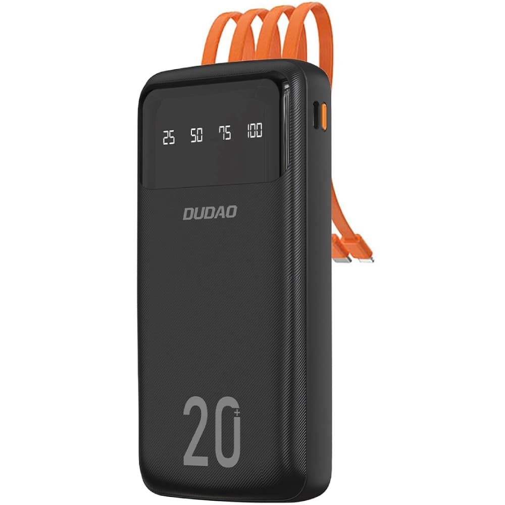 Powerbank павербанк УМБ Dudao K6Pro+ 20000mAh 10W USB-A USB-C In/Out with USB-C/Lightning/MicroUSB/USB-A cables Black