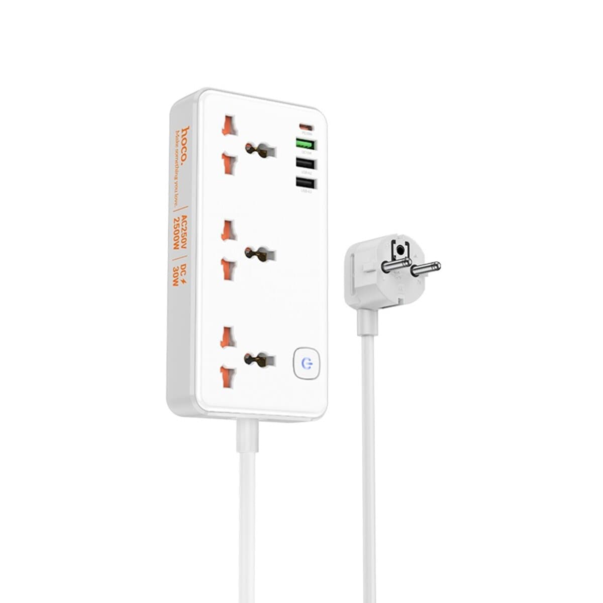 Мережевий подовжувач HOCO AC8A Storm 3 розетки PD30W 1xType-C 3xUSB 1.5m White