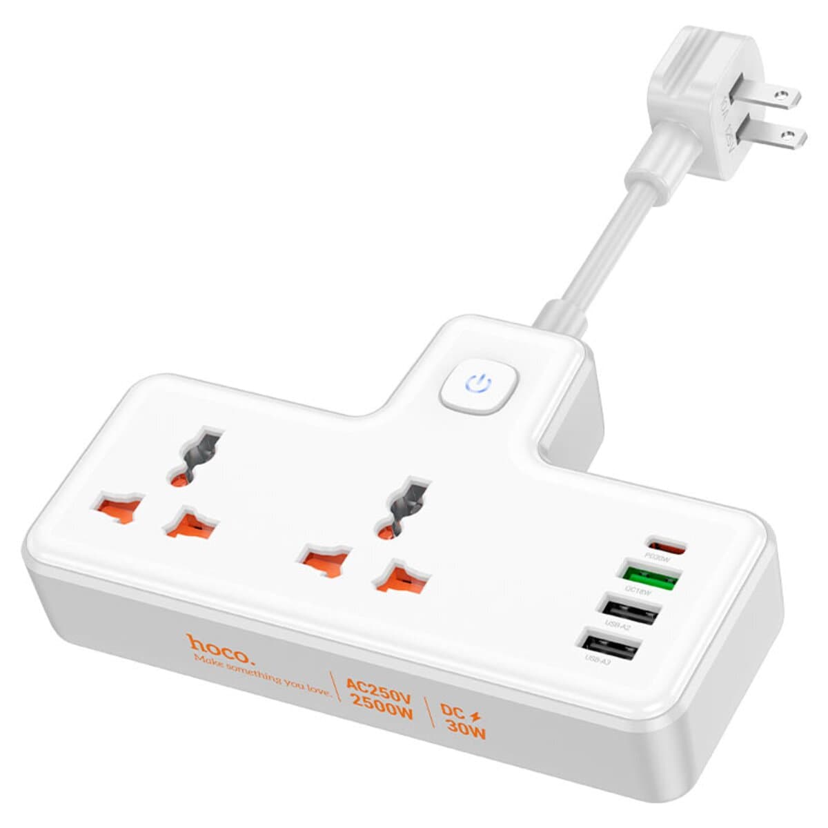 Мережевий подовжувач HOCO AC12 Reise 2-position expansion socket PD 30W 1C3A US 3XUSB 1xType-C White