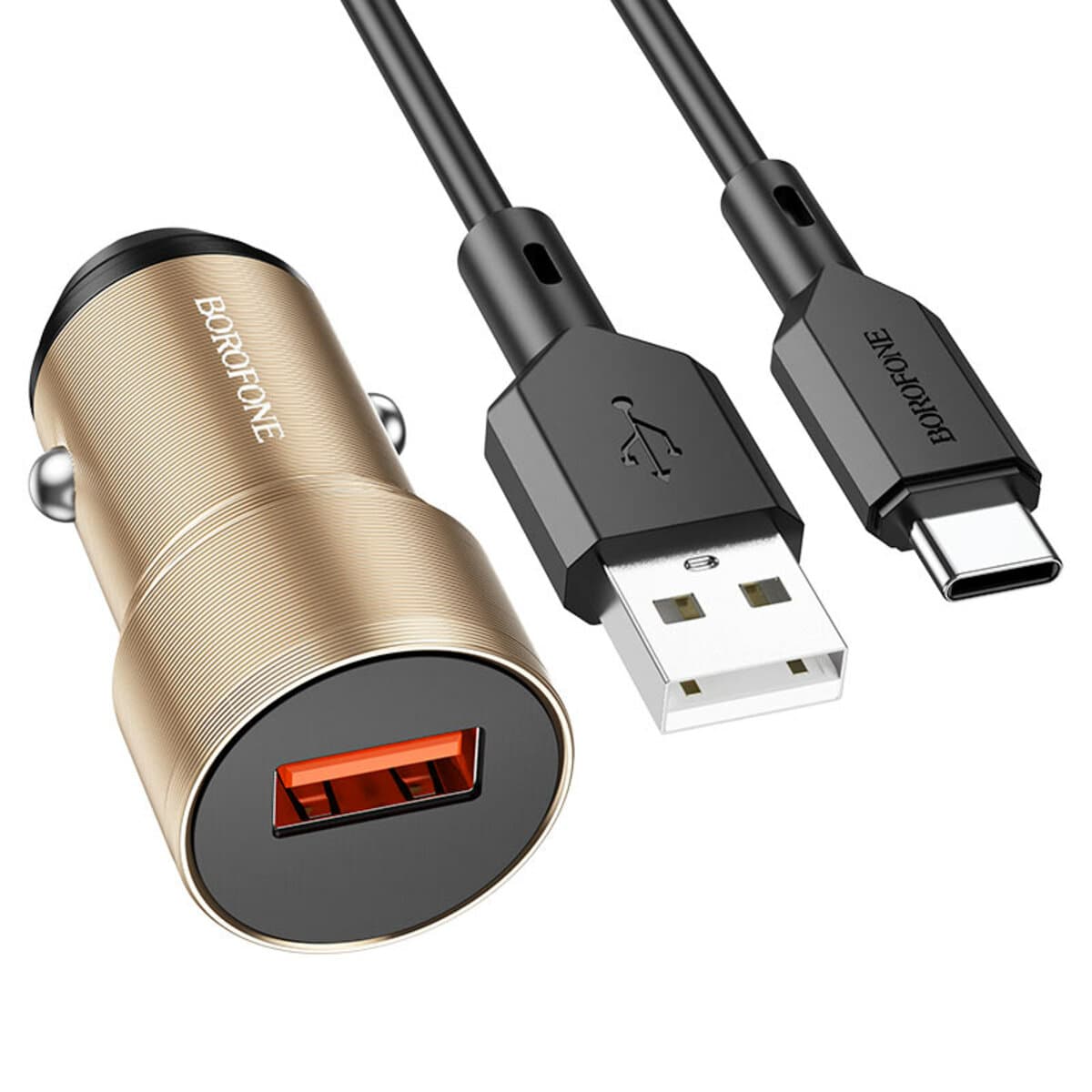Автомобильное зарядное устройство BOROFONE BZ19A Wisdom single port QC3.0 car charger set USB to Type-C 18W Gold (BZ19ACG)