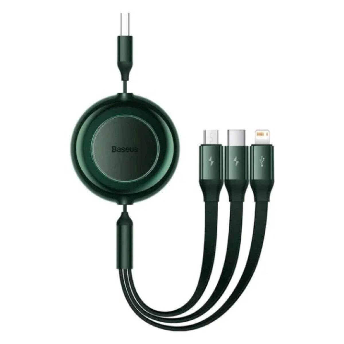 Кабель Baseus Bright Mirror 2 Series Retractable 3-в-1 Fast Charging Data Cable USB to Micro-USB+Lightning+Type-C 3.5A 1.1m Green (CAMJ010006)