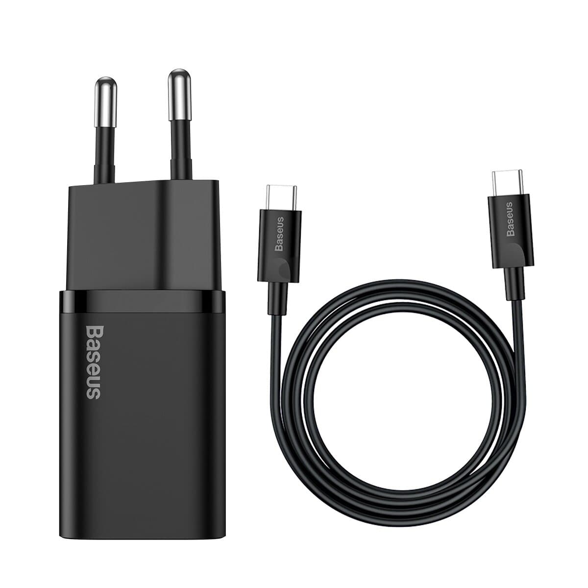 Зарядний пристрій Baseus Super Si Quick Charger 1xType-C 25W EU Sets Black With Mini White Cable Type-C to Type-C 3A 1m Black (TZCCSUP-L01)