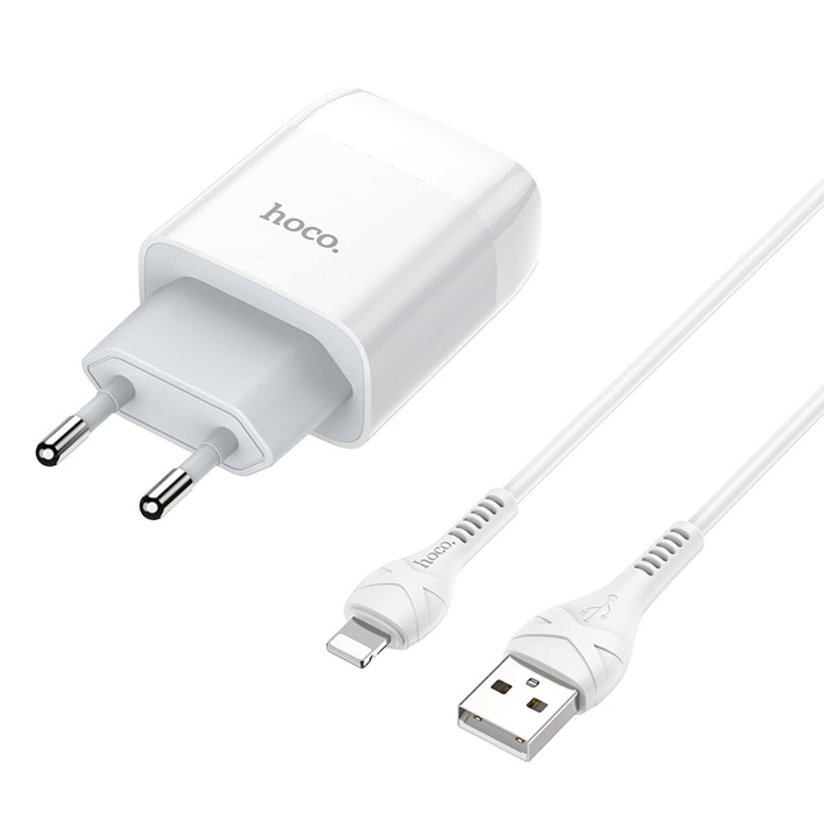 Зарядний пристрій HOCO C72A Glorious single port charger set USB to Lightning cable White