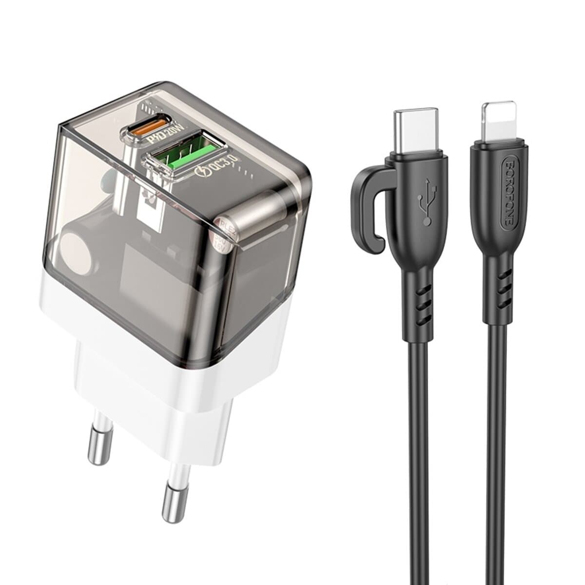 Зарядний пристрій BOROFONE BA80A Scenery PD20W+QC3.0 charger set Type-C to Lightning cable EU Transparent Black