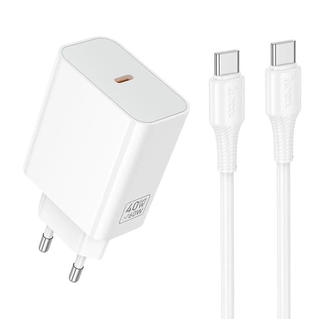 Зарядний пристрій з кабелем HOCO C162A Source single port PD40W charger set Type-C to Type-C White