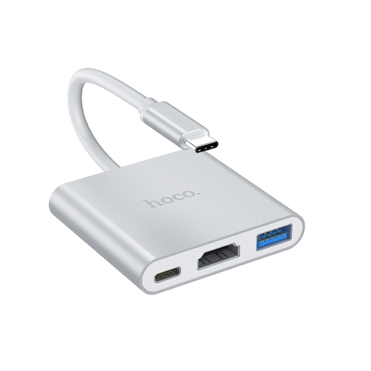 USB-хаб HOCO HB14 Easy use Type-C Adapter Type-C to USB3.0+HDMI+PD Silver