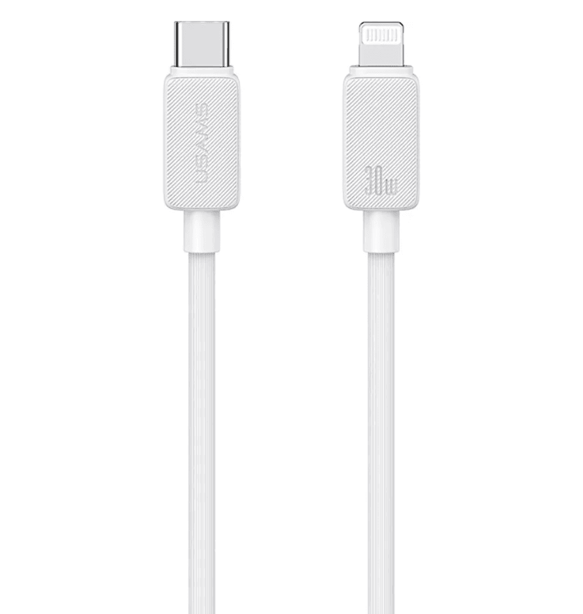 Кабель Usams US-SJ692 30W Striped Data Cable Type-C to Lightning Series 1m White (SJ692USB02)