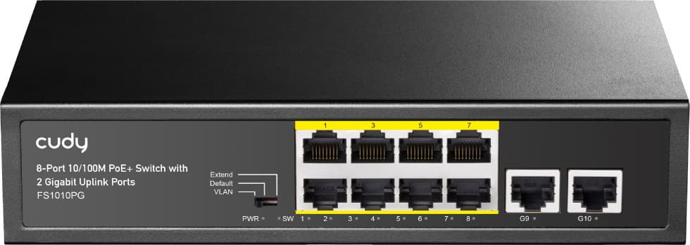 Комутатор Cudy FS1010PG 8 портов 10/100M PoE+ Switch with 2 Gigabit Uplink Ports 120W металл Black (FS1010PG)