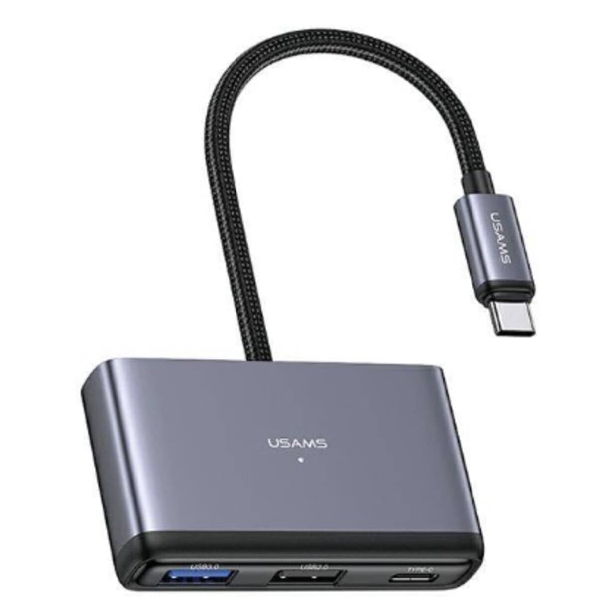 USB-хаб Usams US-SJ627 4in1 Multifunctional Type-C HUB Type-Cx1+USB3.0x1+USB 2.0x2 Dark Grey (SJ627HUB01)