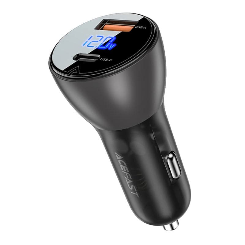 Автомобільний зарядний пристрій ACEFAST B6 metal 63W USB+Type-C with digital display Black