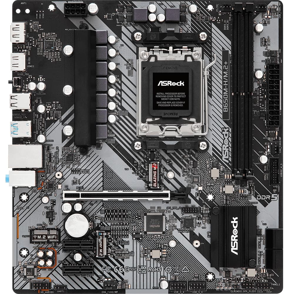 Материнська плата ASRock B650M-H/M.2+ AM5/B650 2*DDR5 PCIex16 DP/HDMI 4xSATAIII 2xM.2 GLan 7.1ch mATX