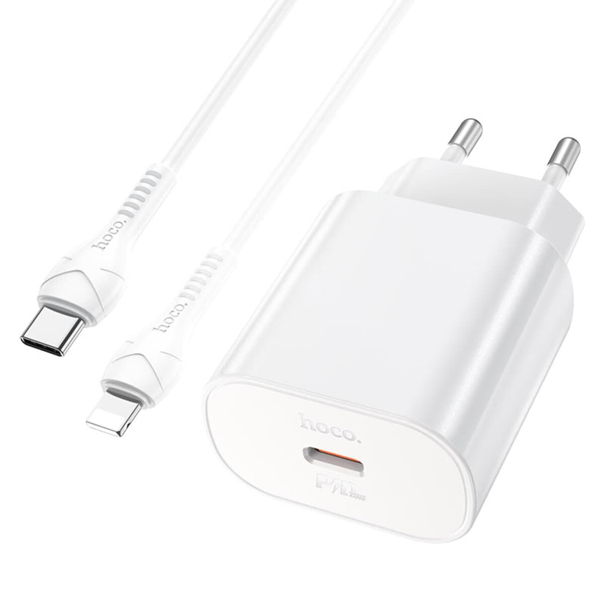 Зарядний пристрій HOCO N22 Jetta PD25W charger set Type-C to Lightning cable EU White