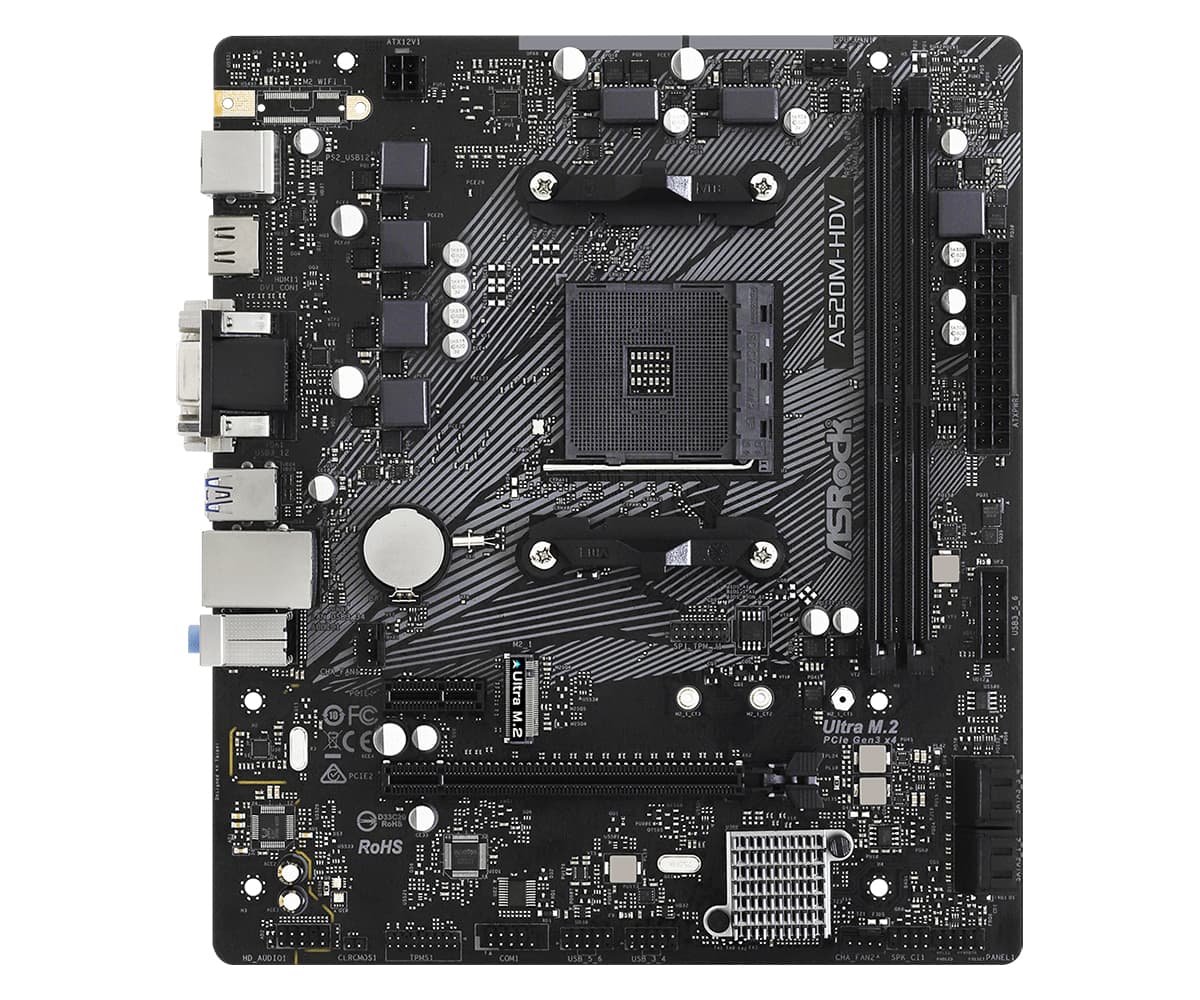 Материнська плата ASRock A520M-HDV AM4/A520 2*DDR4 PCIex16 D-Sub/DVI-D/HDMI 4xSATAІІІ M.2 GLan 8ch mATX