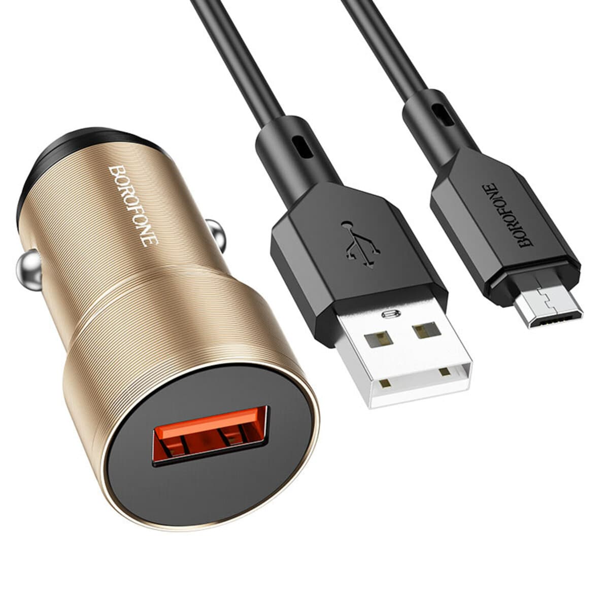 Автомобильное зарядное устройство BOROFONE BZ19A Wisdom single port QC3.0 car charger set USB to Micro-USB cable 18W Gold (BZ19AMG)