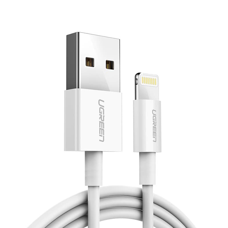 Кабель UGREEN US155 USB2.0 AM - Lightning M 2м 2.4A нікельований ABS оболонка White (20730)