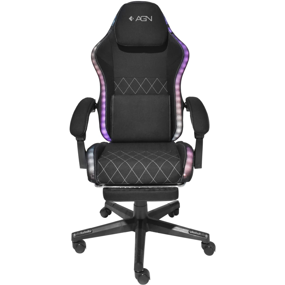 Ігрове крісло AGN 3 клас до 150 кг 80мм RGB підсвічування Текстиль Black (AGN09-21)