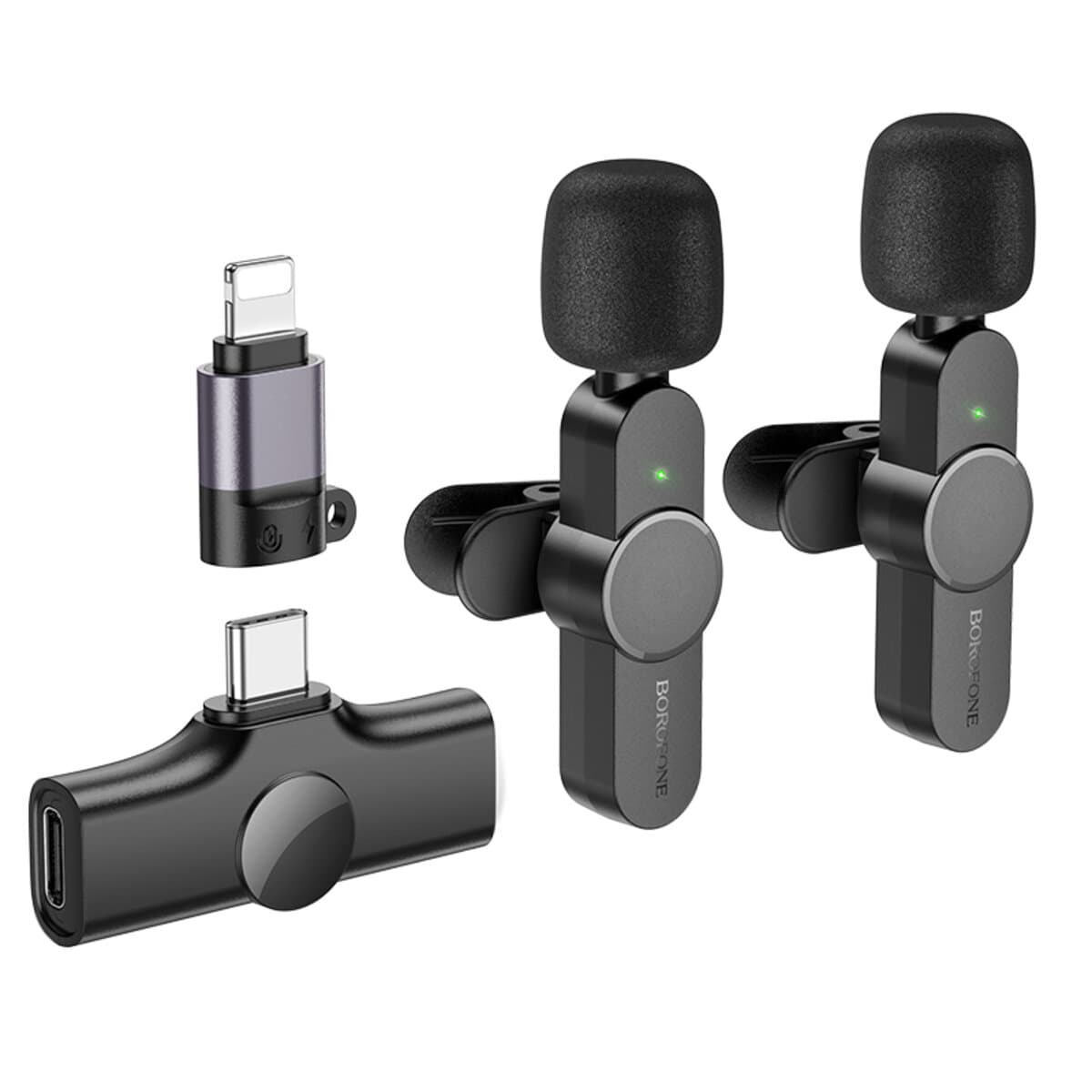 Комплект бездротових петличних мікрофонів BOROFONE BFK12 Trophy lavalier iP/Type-C 70 mAh Black