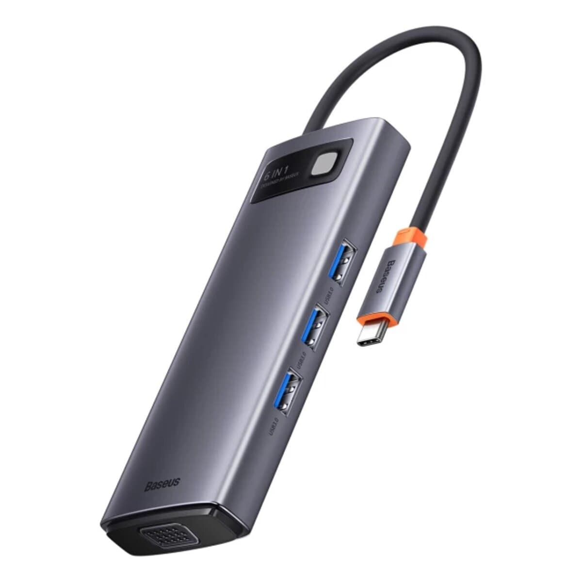 USB-хаб Baseus Metal Gleam Series 6-in-1 Multifunctional Type-C to HDMIx1 USB3.0x3 PDx1 RJ45x1 Grey (CAHUB-CW0G)