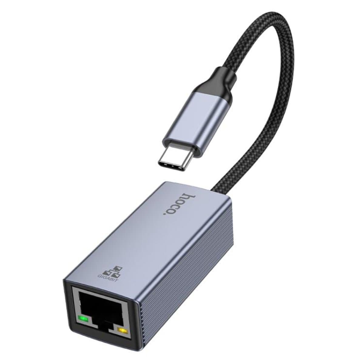 Перехідник адаптер HOCO UA37 Type-C to RJ45 ethernet adapter 1000 Mbps Metal Grey