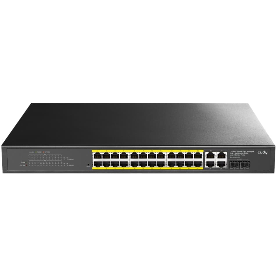 Комутатор Cudy GS1028EPS2, 24-Port Gigabit Light Managed PoE+ Switch with 2 SFP 300W Black (GS1028EPS2)