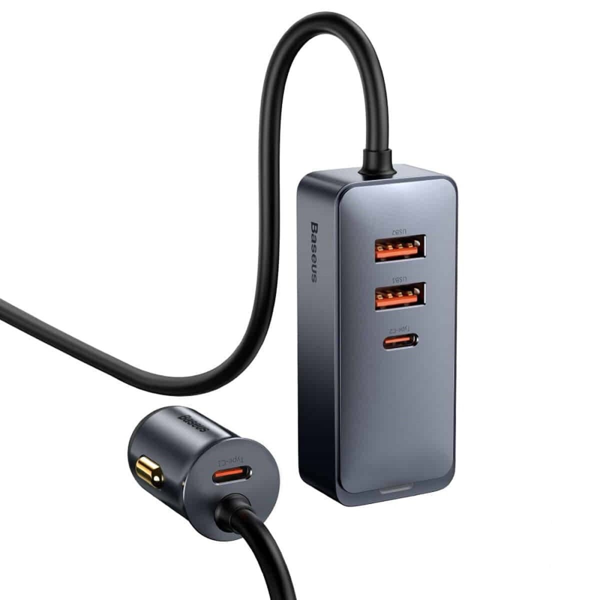 Автомобильное зарядное устройство Baseus Share Together PPS Multi-port Fast charging with extension cord 120W 2xUSB+2xType-C Grey (CCBT-A0G)