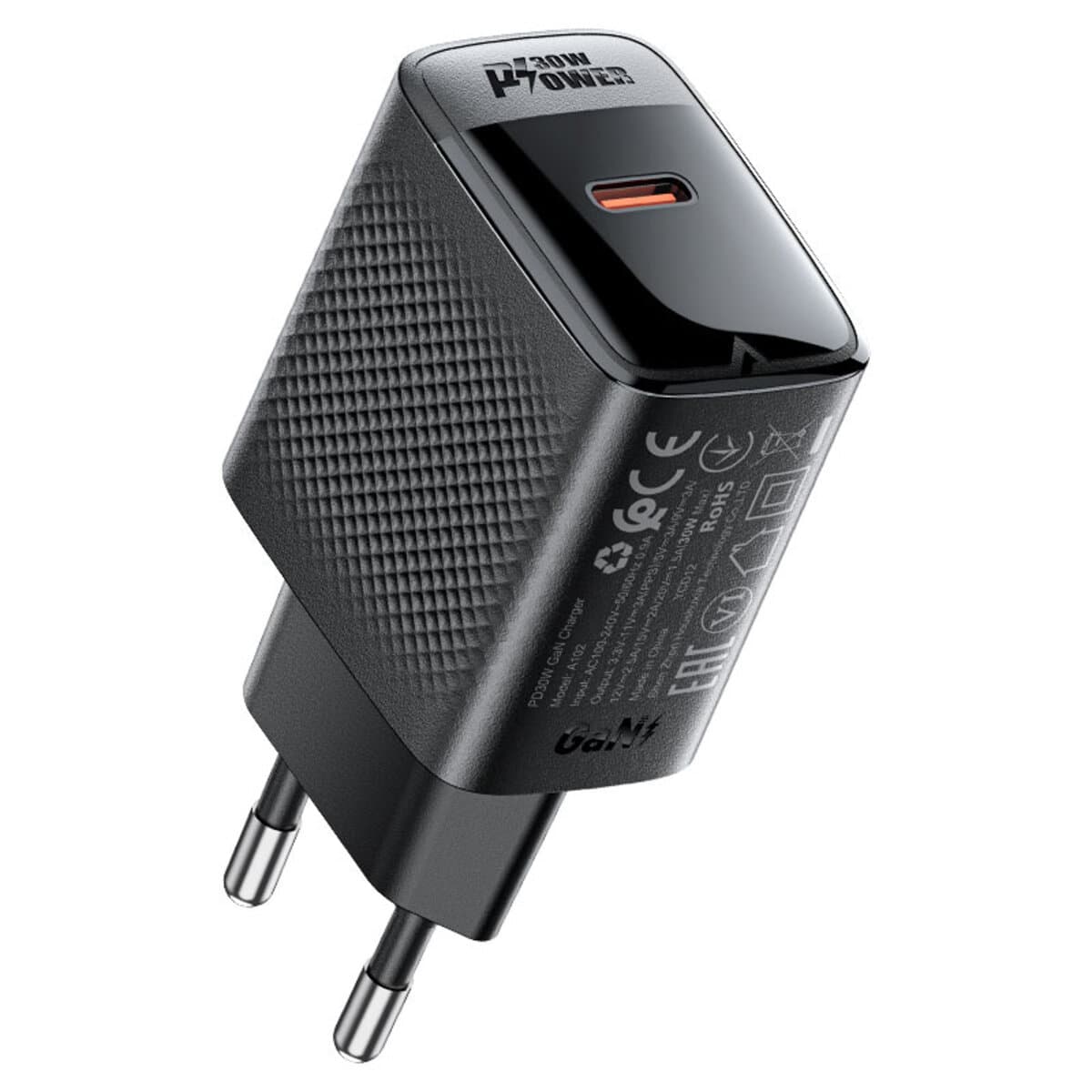 Зарядное устройство ACEFAST A102 PD30W GaN single Type-C charger EU Black