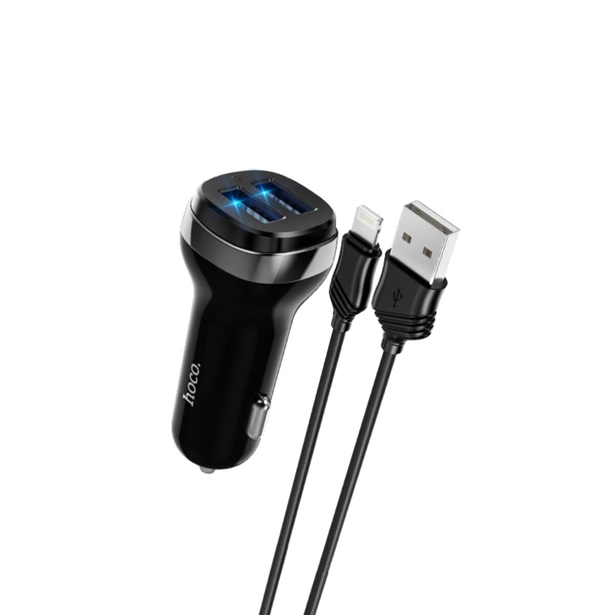 Автомобильное зарядное устройство HOCO Z40 Dual port car charger set USB to Lightning cable Black
