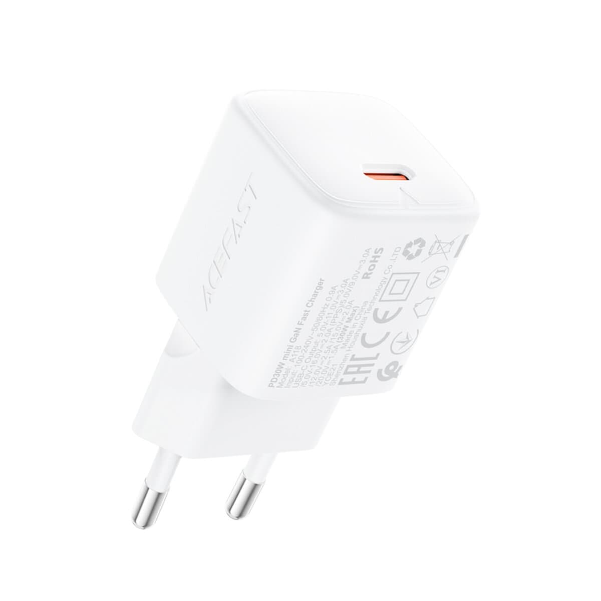 Зарядний пристрій ACEFAST A118 PD30W mini GaN Type-C fast charger 3A White