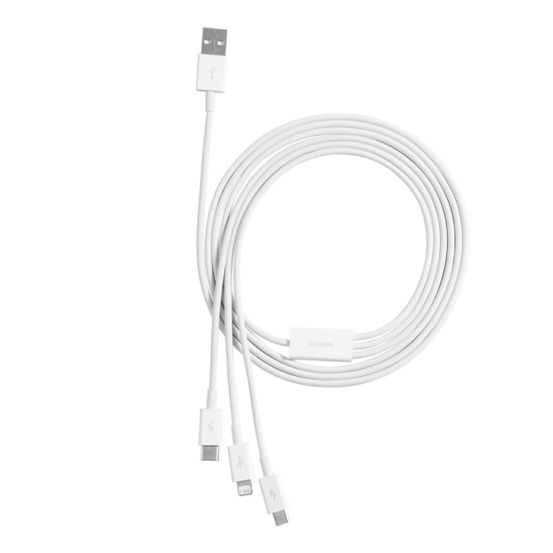 Кабель Baseus Superior Series USB to Type-C+Lightning+MicroUSB 3в1 3.5A 1.5m White (CAMLTYS-02)